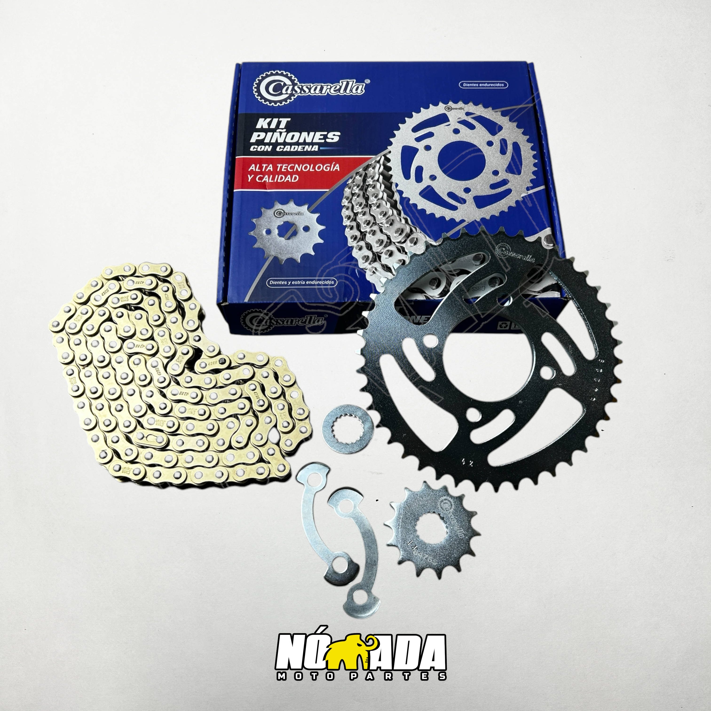 KIT DE ARRASTRE SUZUKI GN-125 4 HUECOS CASSARELLA CADENA REFORZADA NOMADA MOTOPARTES